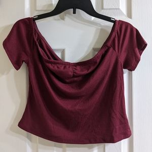 Off the shoulder, maroon crop top